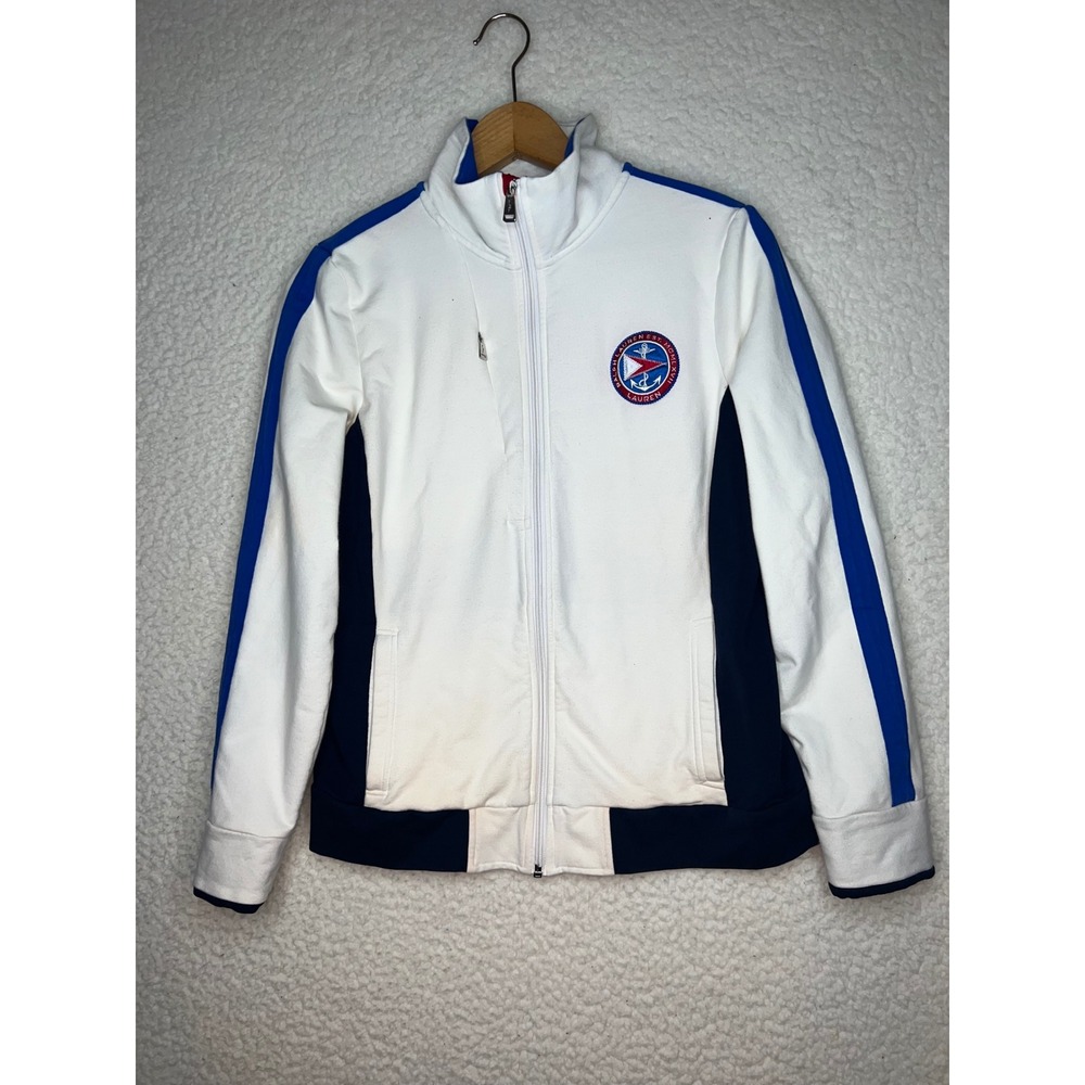 Ralph Lauren Active Mens White Nautical Crest Track Jacket Blue Large L-RL